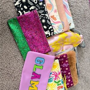 Colorful assortment of makeup bags